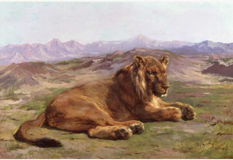 Couching Lion Painted by Rosa Bonheur in 19th century
